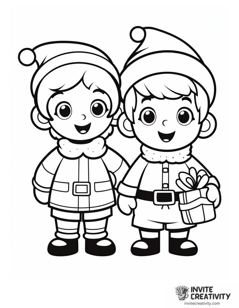 cute christmas elves To Color