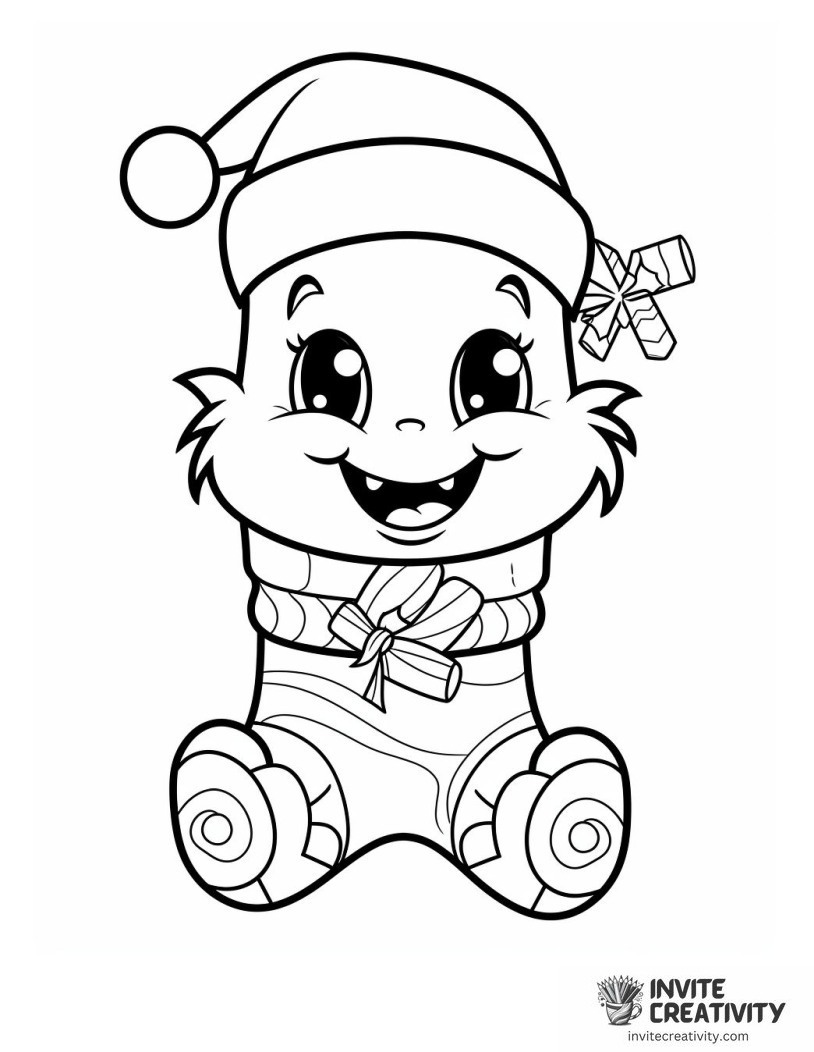 cute grinch in christmas stocking Coloring page