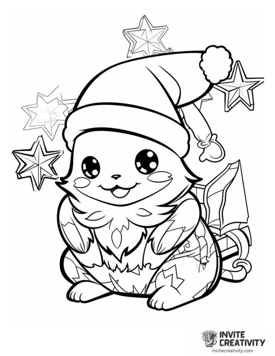 Cute Pikachu Wearing Santa Hat