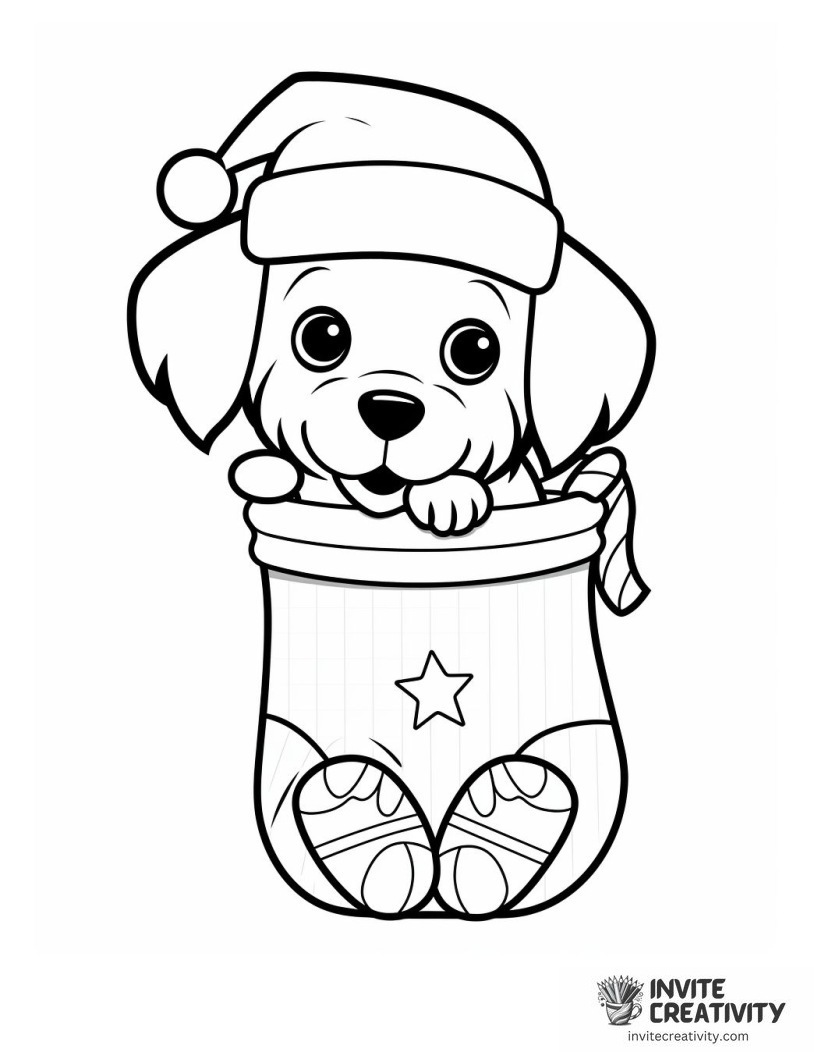 cute puppy in christmas stocking Coloring page