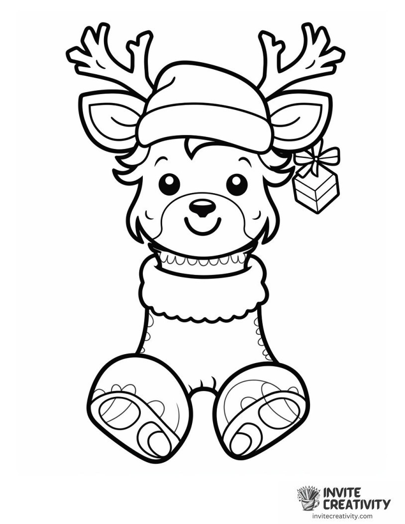 cute reindeer in christmas stocking Coloring page of