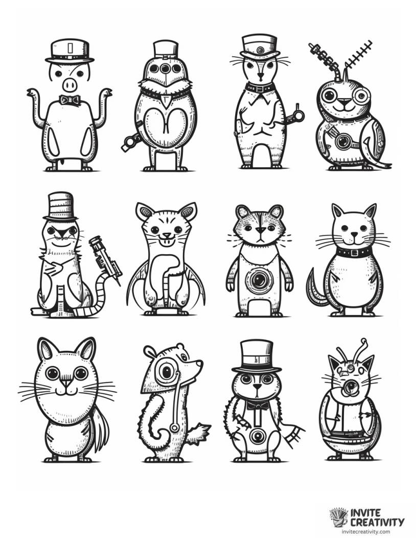 cute steampunk animals cartoon style