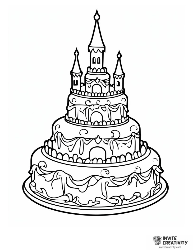 cute unicorn cake drawing to color