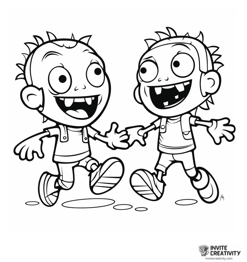 cute zombie friends coloring page