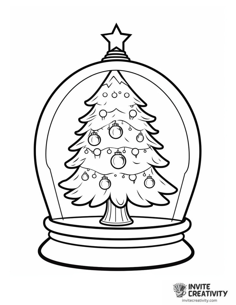 decorated chrismas tree inside a snowglobe illustration