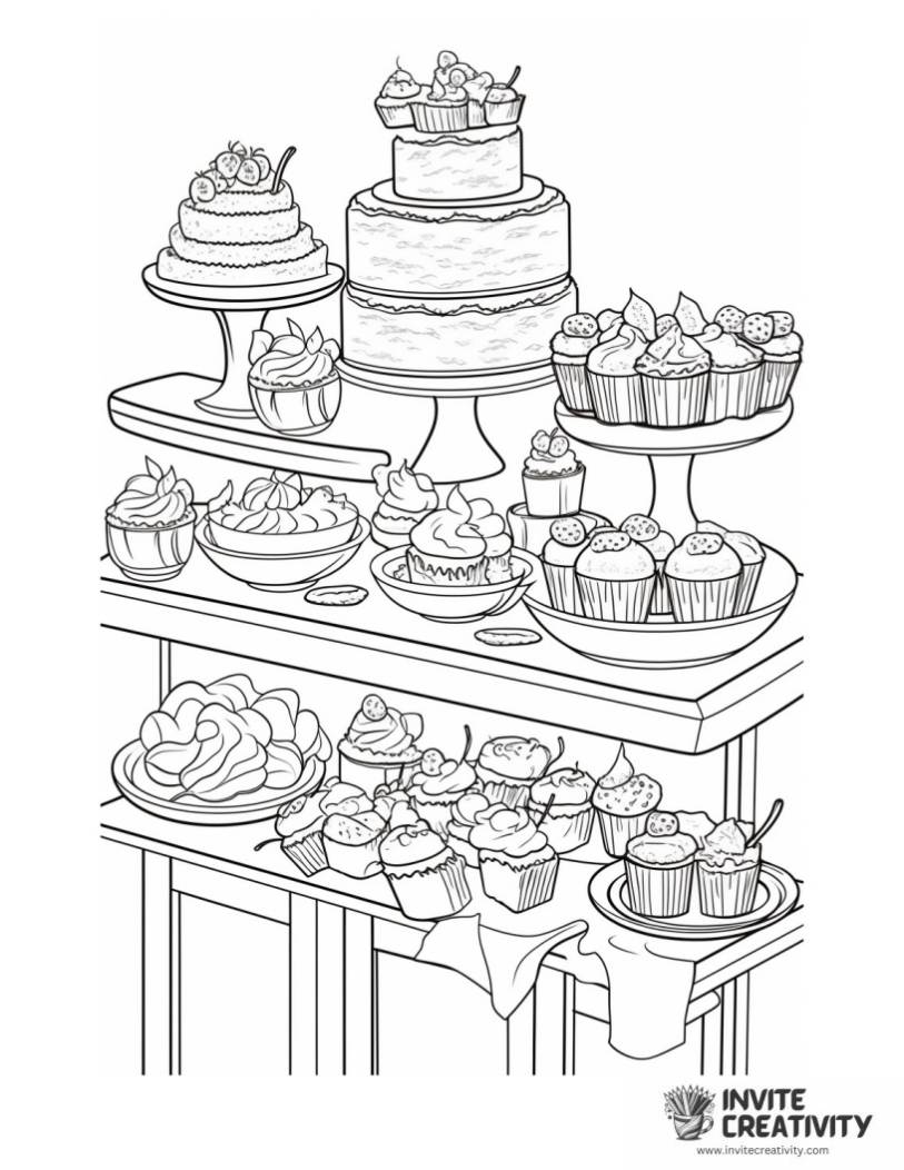 dessert buffet coloring page
