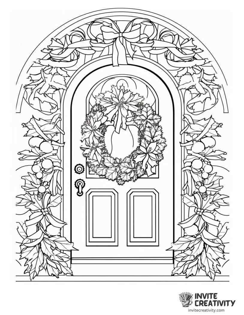 detailed christmas wreath on the door To Color