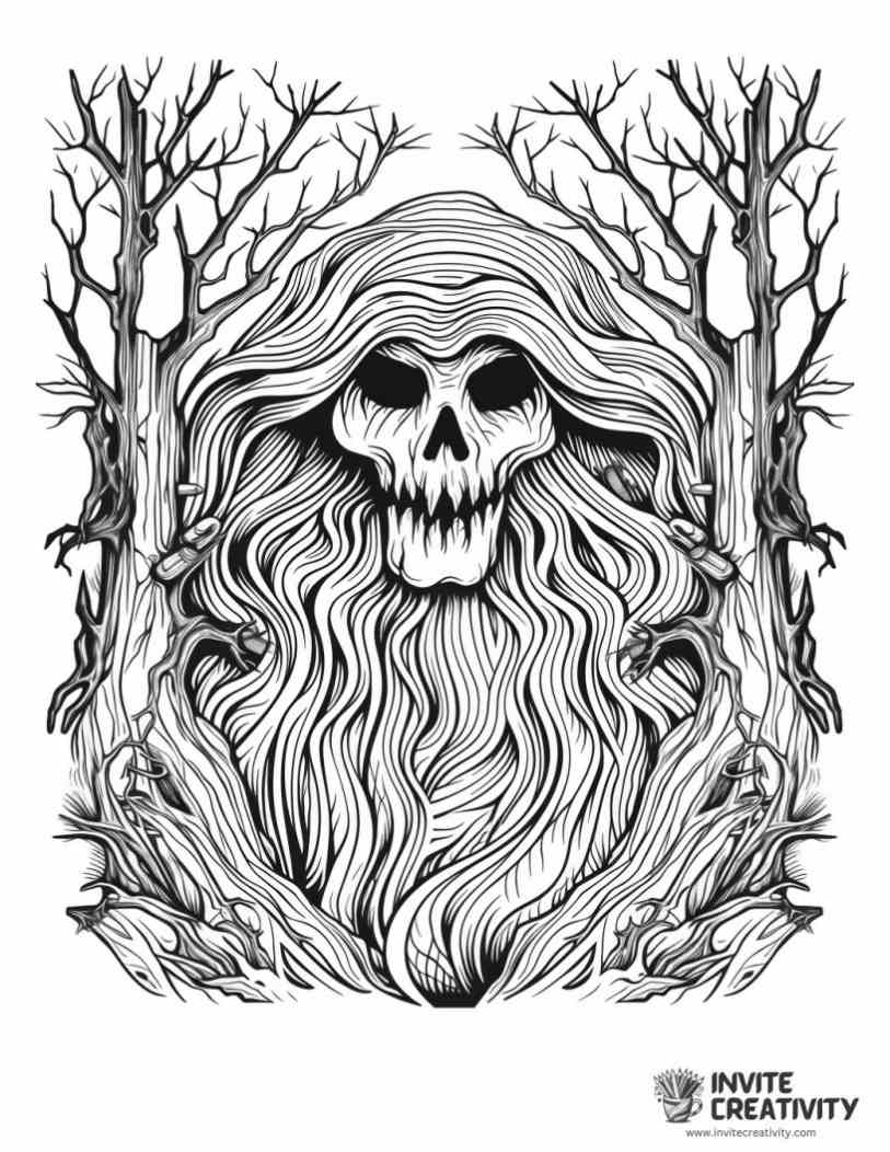 detailed ghost in the haunted forest Coloring page