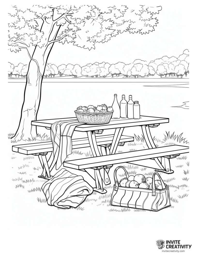 detailed picnic scene coloring sheet