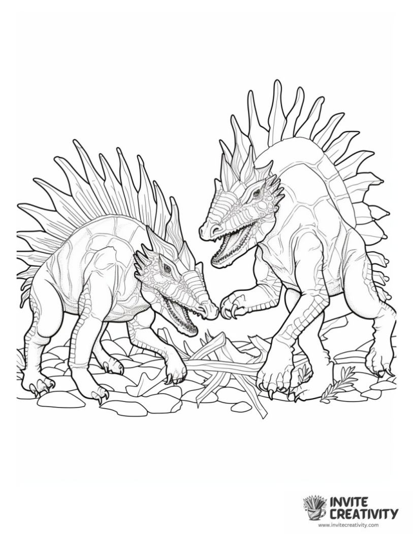detailed stegosaurus fighting