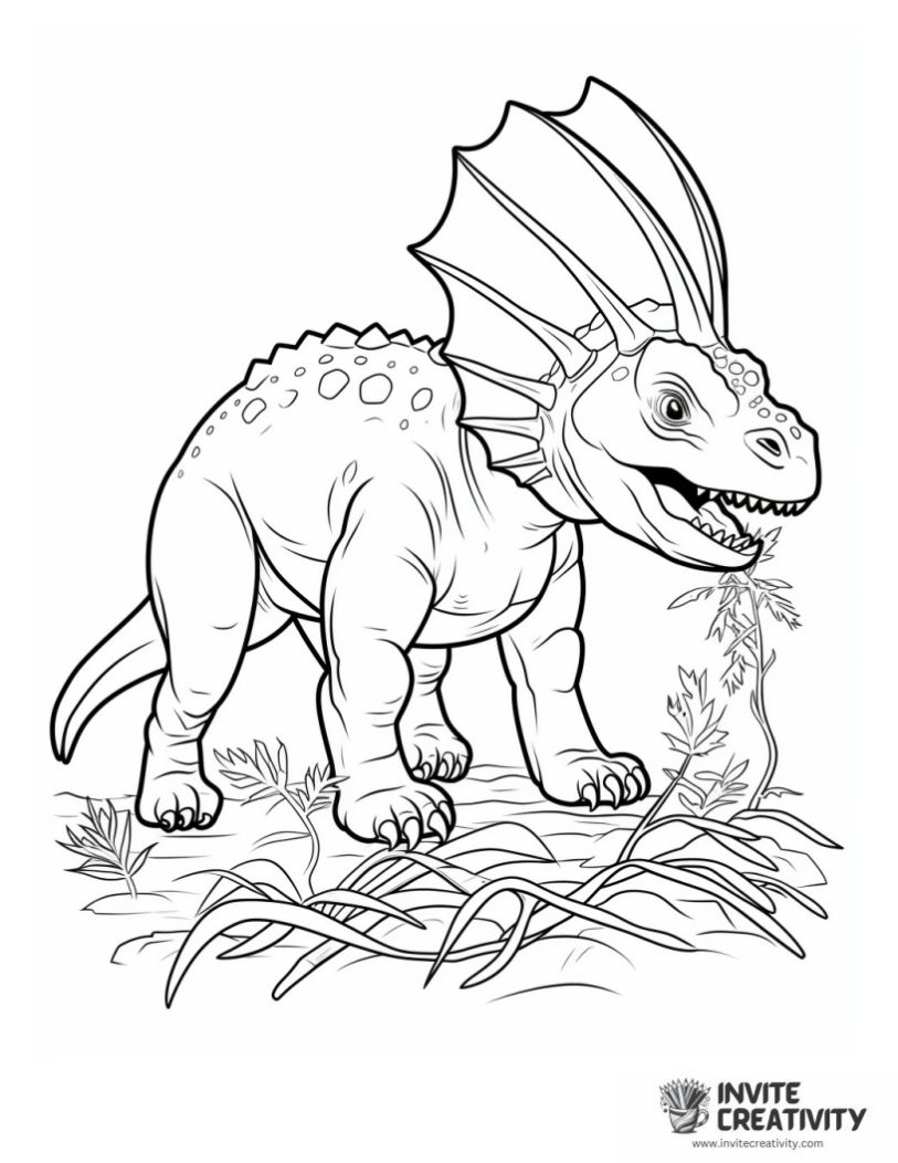 detailed triceratops eating herbs page to color