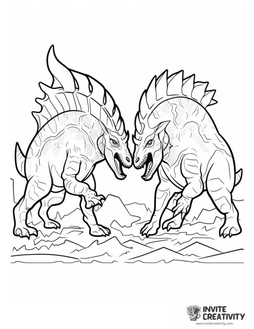 detailed triceratops fight coloring page