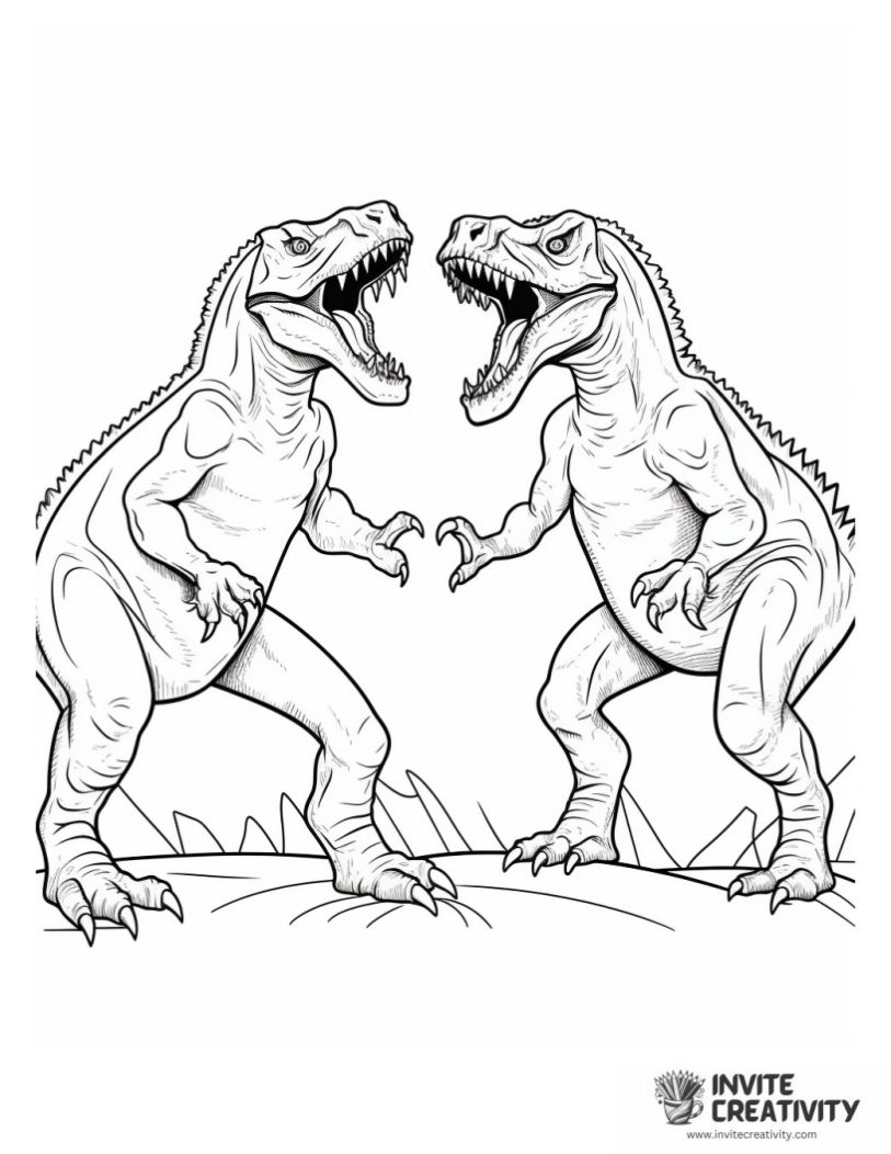 dinosaur fighting coloring page