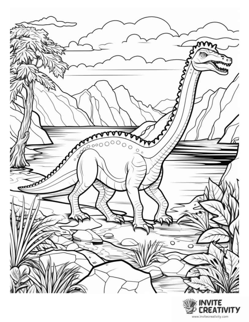 dinosaur in a prehistoric setting page to color