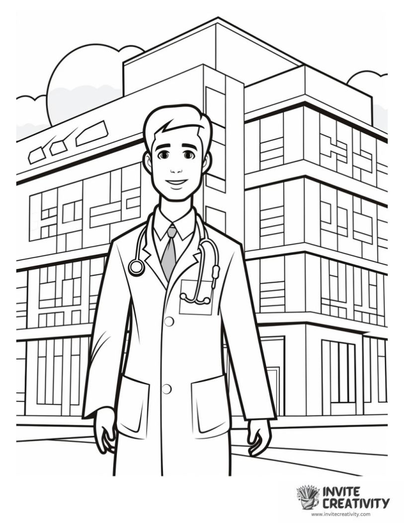 doctor and hospital drawing to color