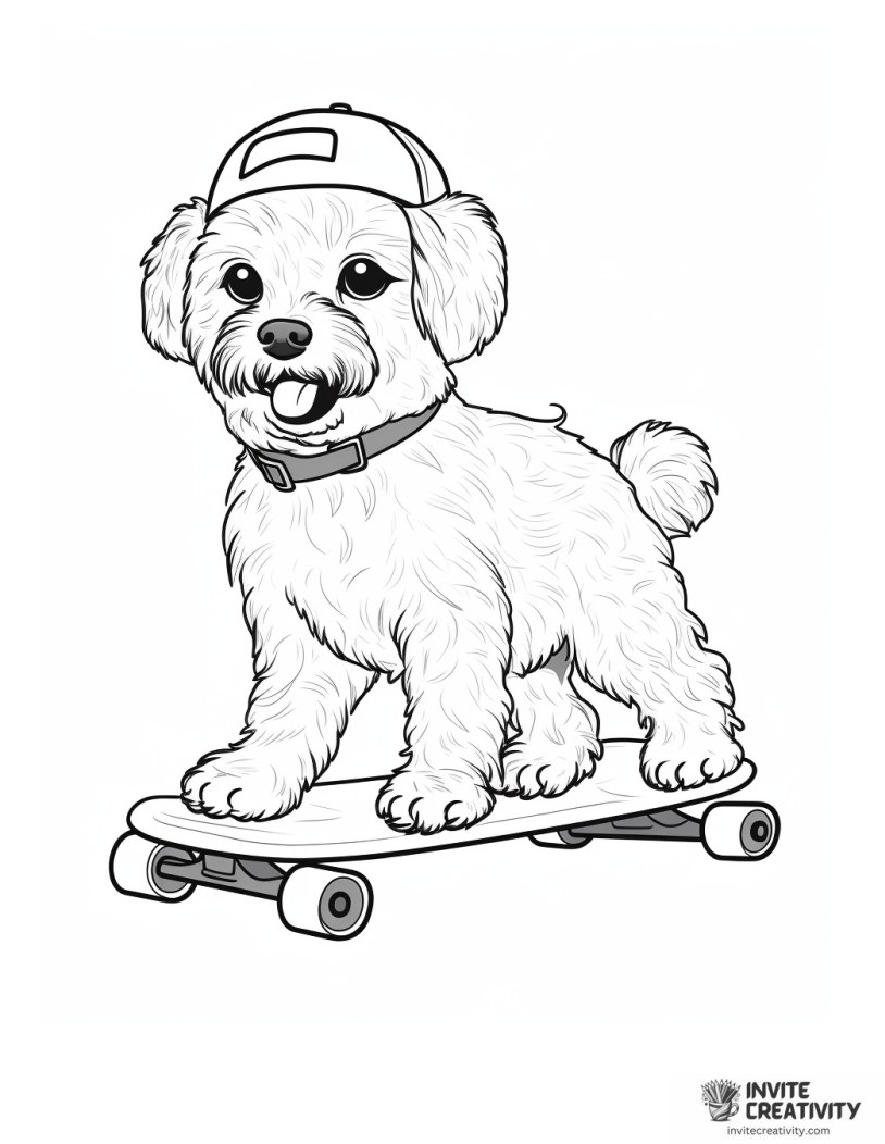 dog skateboarding coloring page
