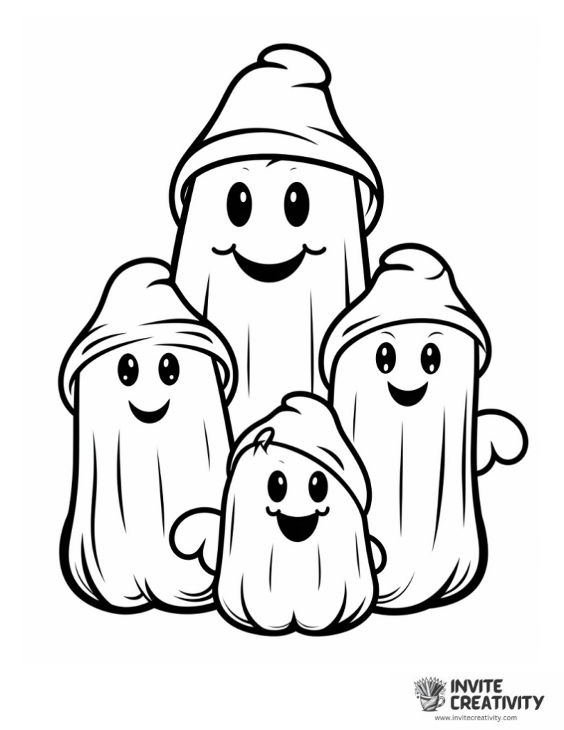 family of ghosts Coloring sheet