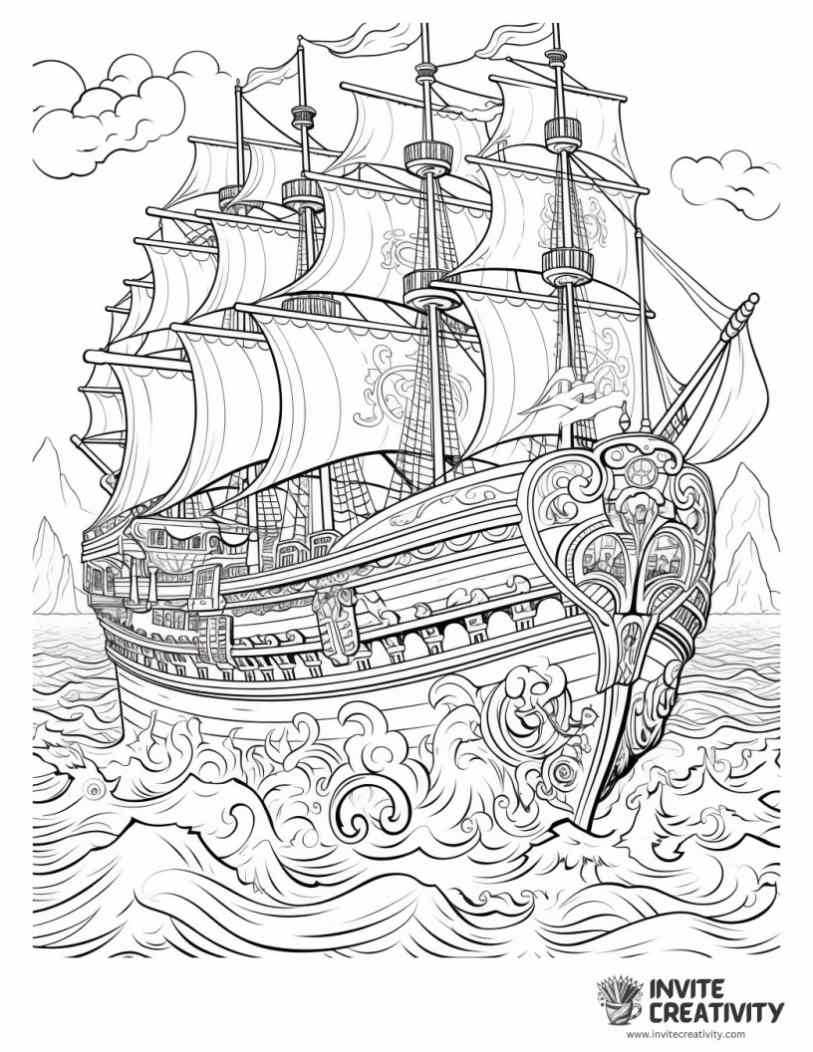 fantasy ship on the sea outline