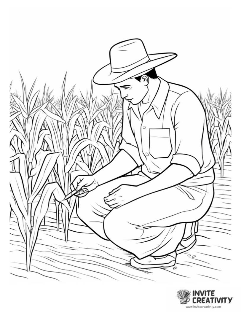 farmer picking corn coloring page