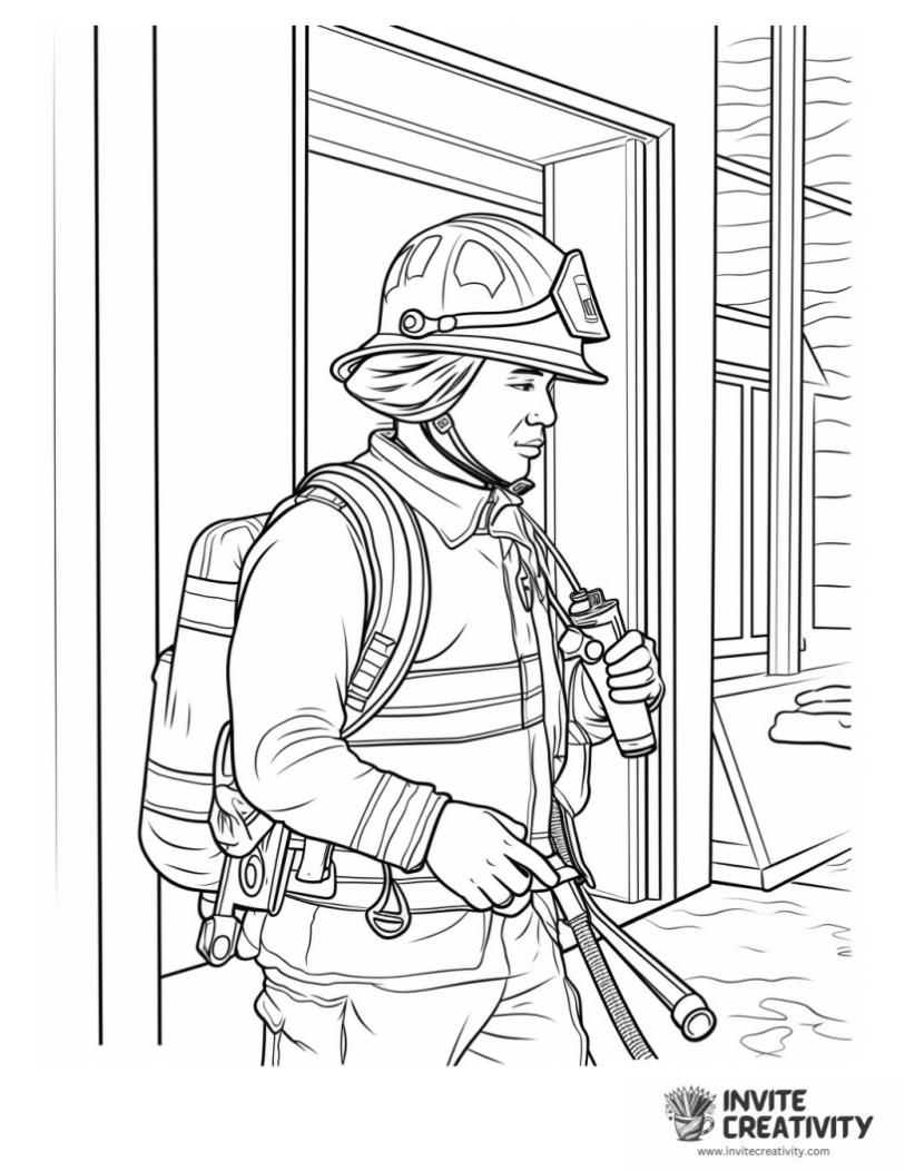 firefighter extuingishing fire page to color