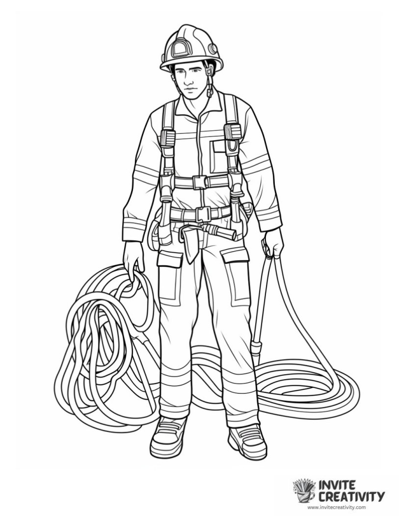 firefighter holding a water hose page to color