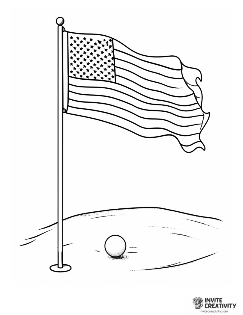 flag in hole golf coloring page
