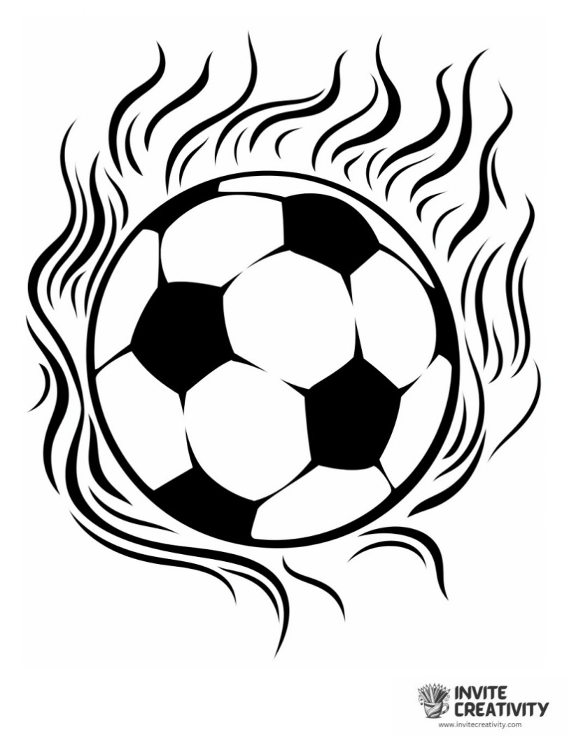 flaming soccer ball coloring page