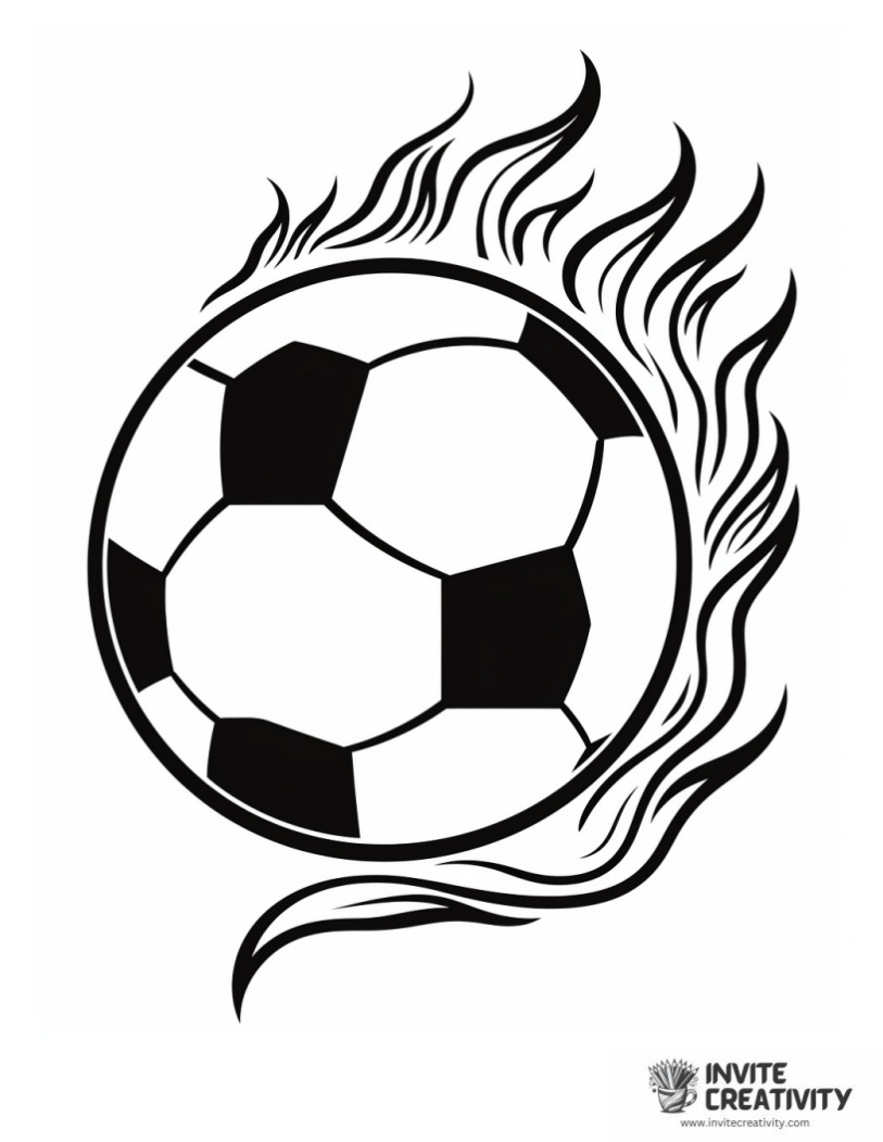 flaming soccer ball to color