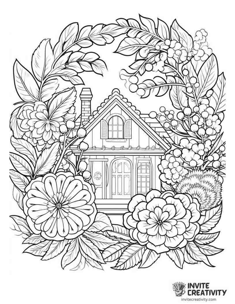 floral wreath drawing to color