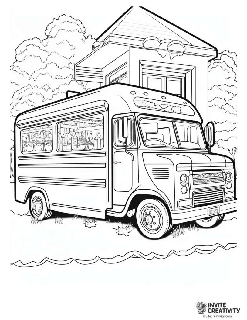 food truck with burgers coloring sheet
