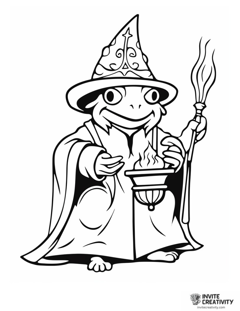 frog wizard coloring page