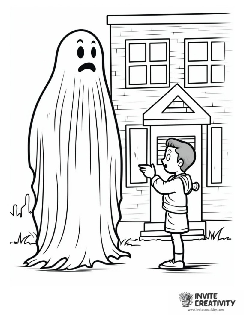 ghost scaring people Coloring book page