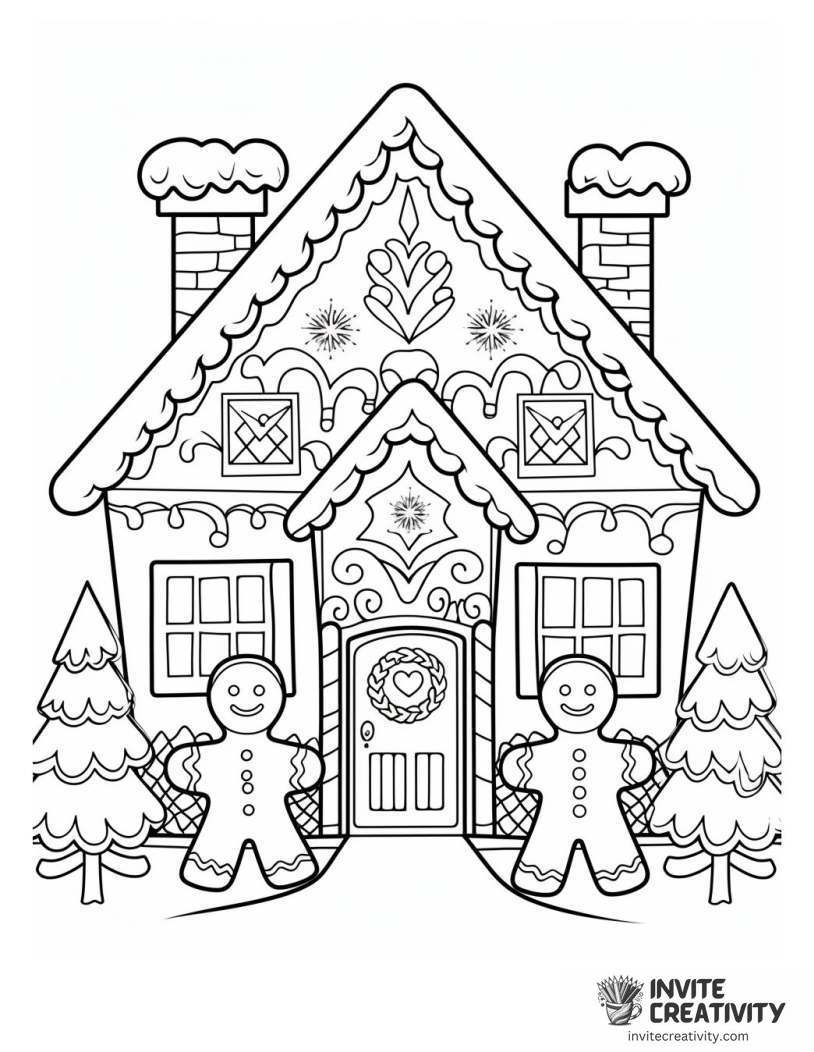 gingerbread christmas snowy house Page to Color