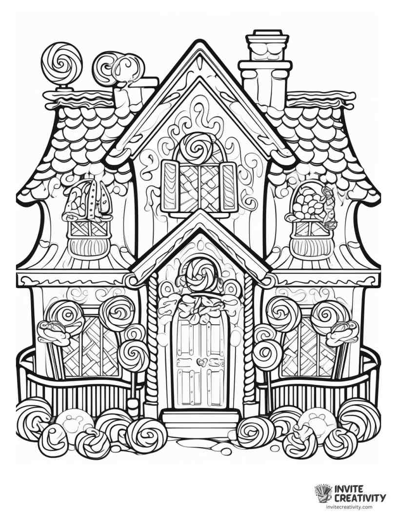 gingerbread house made of candy to color