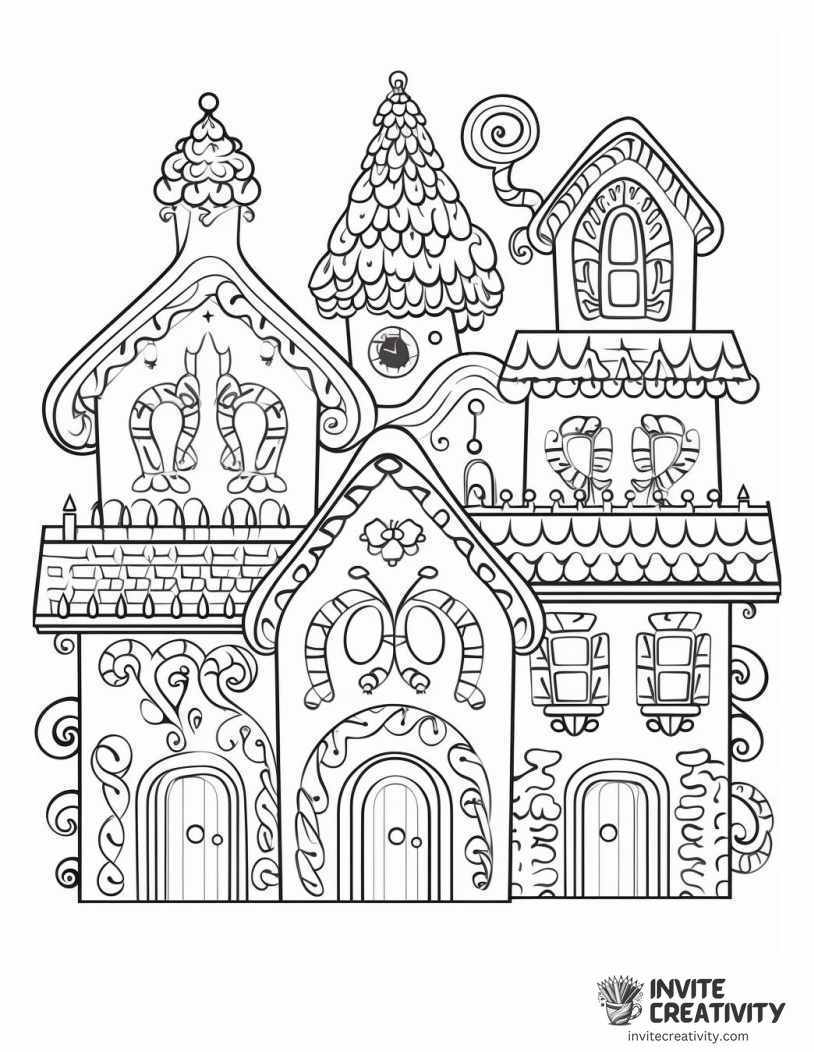 gingerbread houses Coloring sheet of
