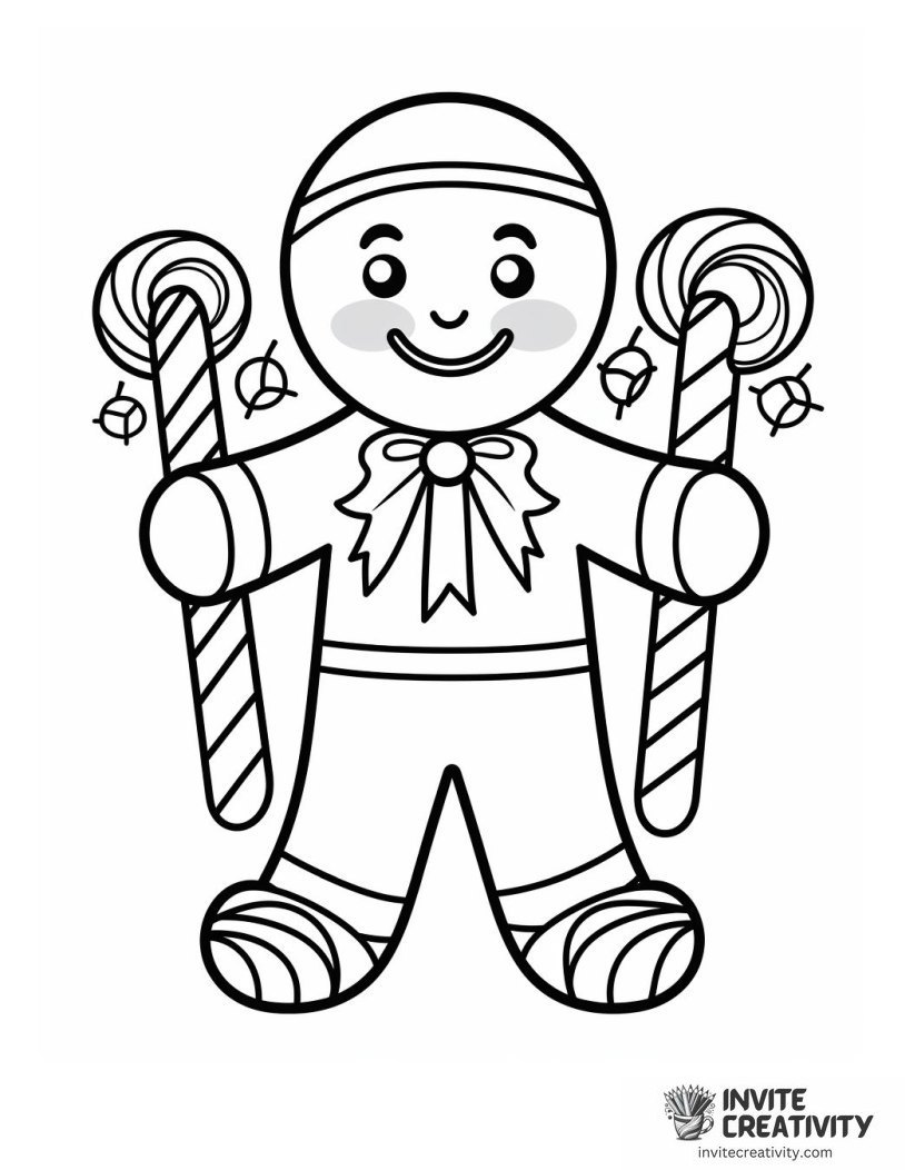 gingerbread man with a candy cane Coloring sheet