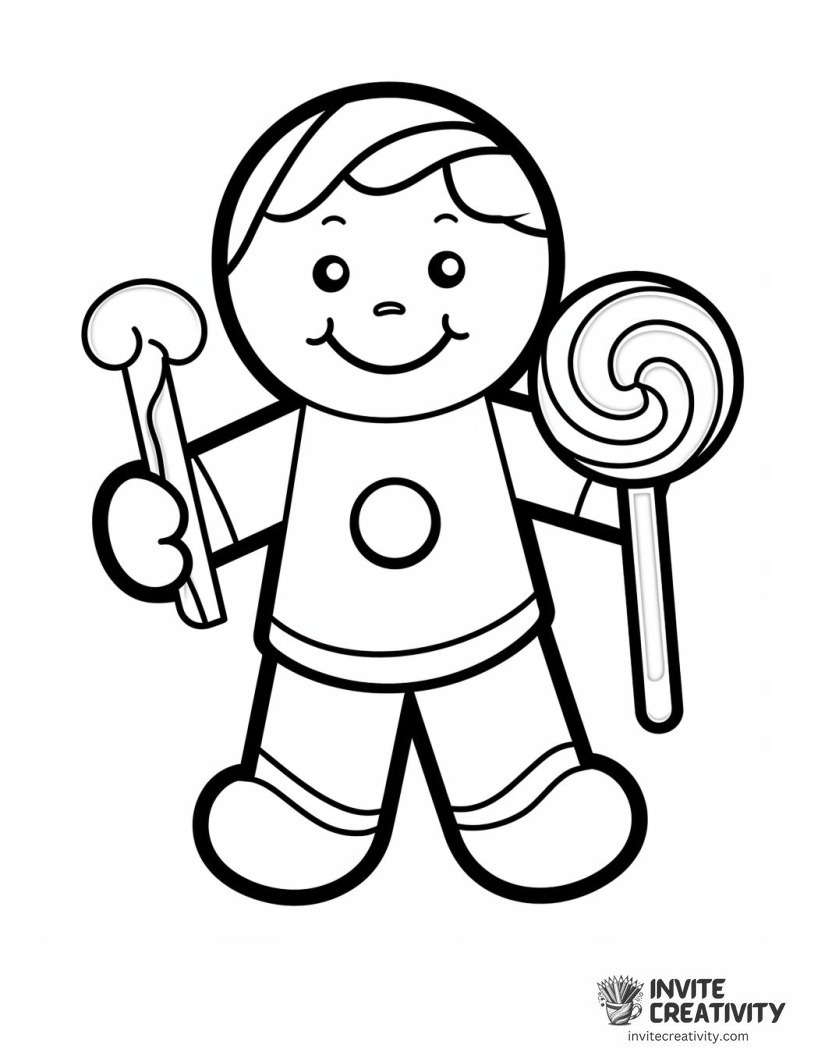 gingerbread man with a lollipop To Color