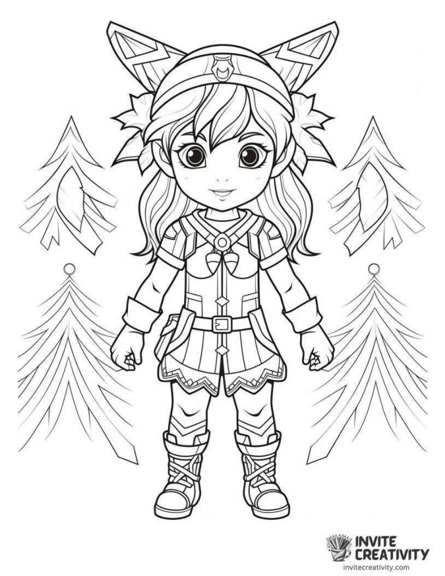 Girl Christmas Elf Coloring Sheet of