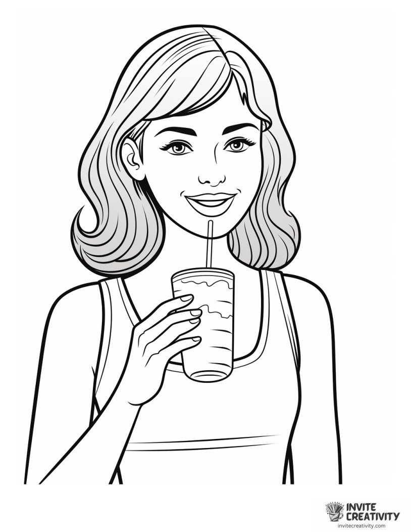 girl drinking milkshake coloring page