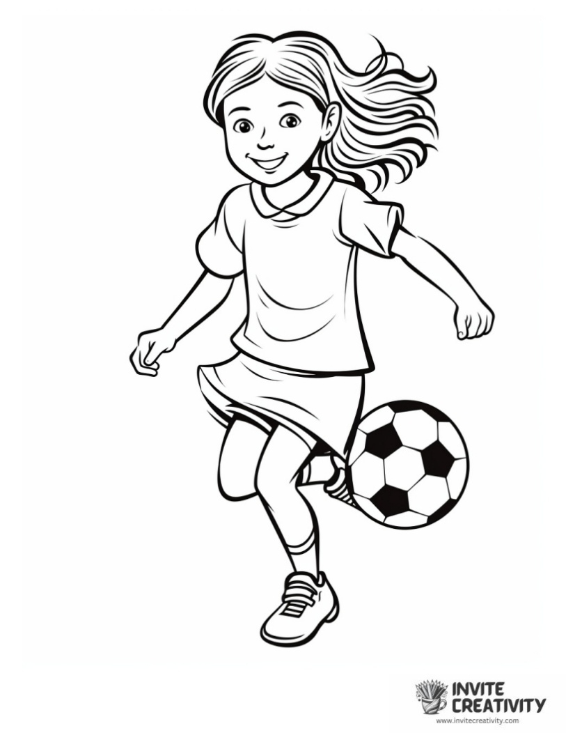 girl playing soccer coloring sheet