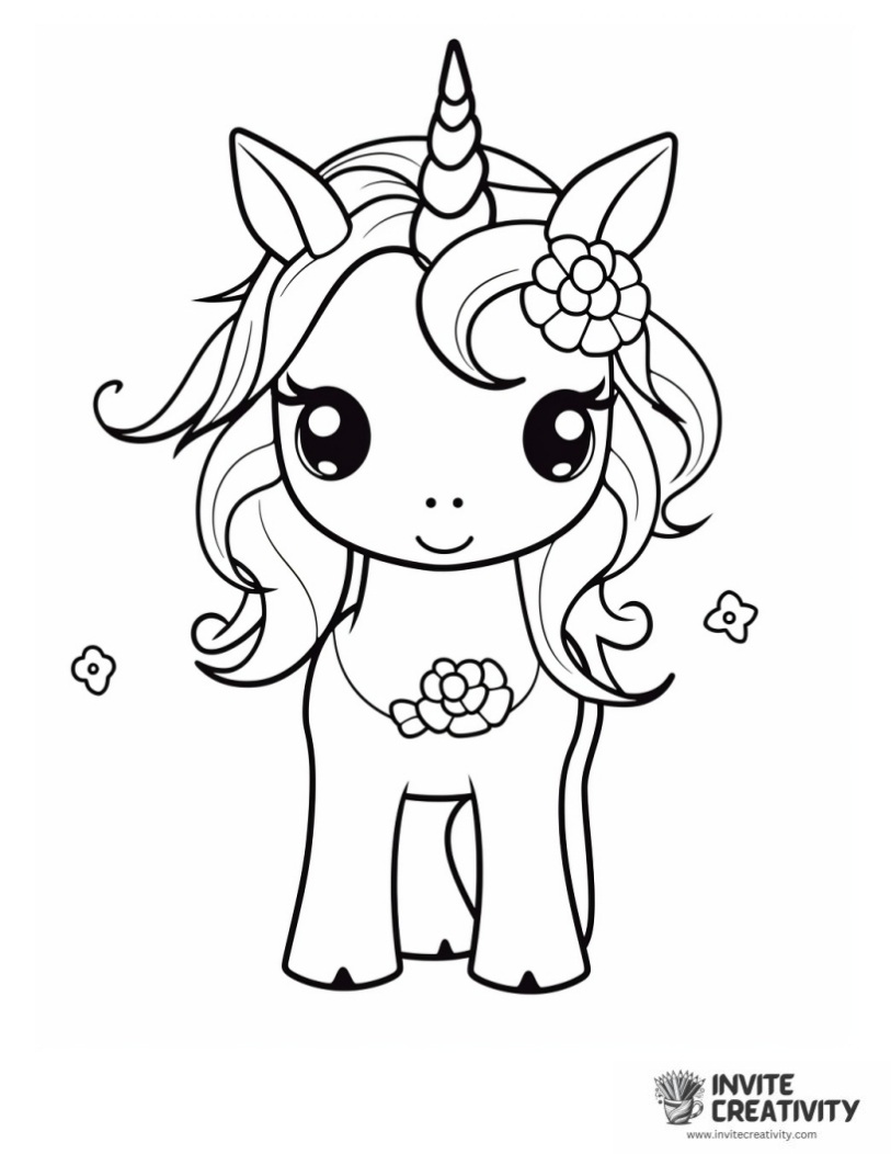 girl unicorn coloring book page