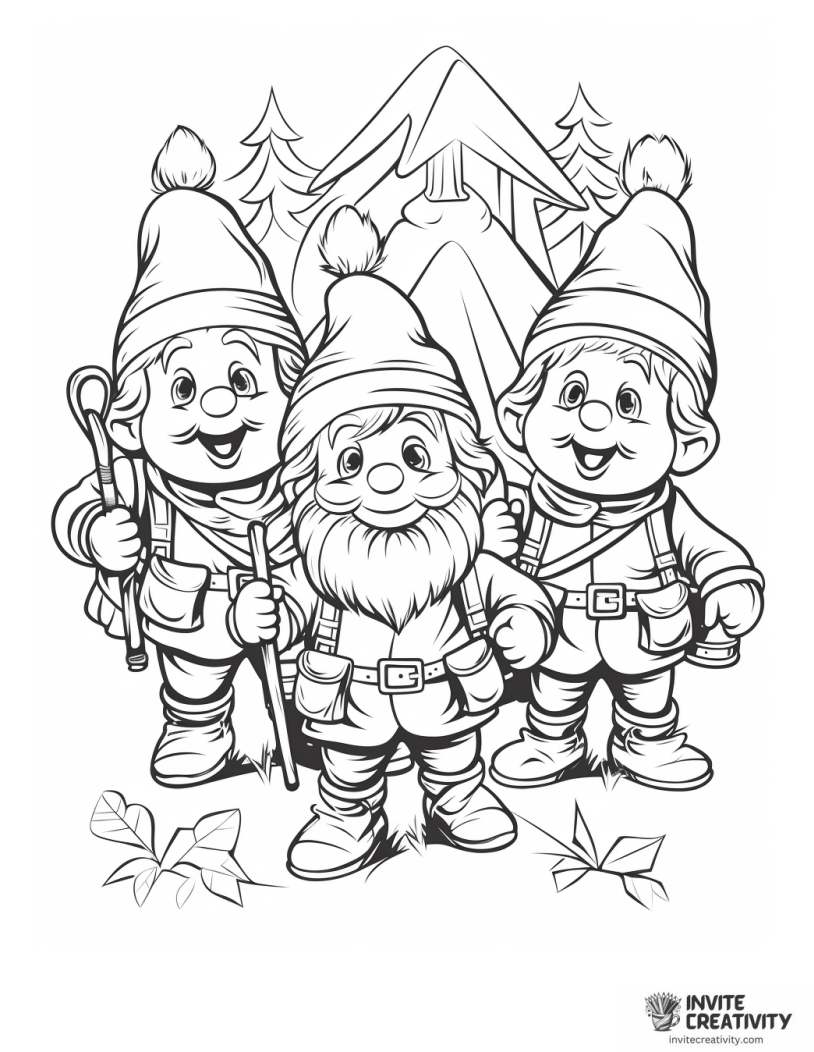 gnomes on an adventure coloring page