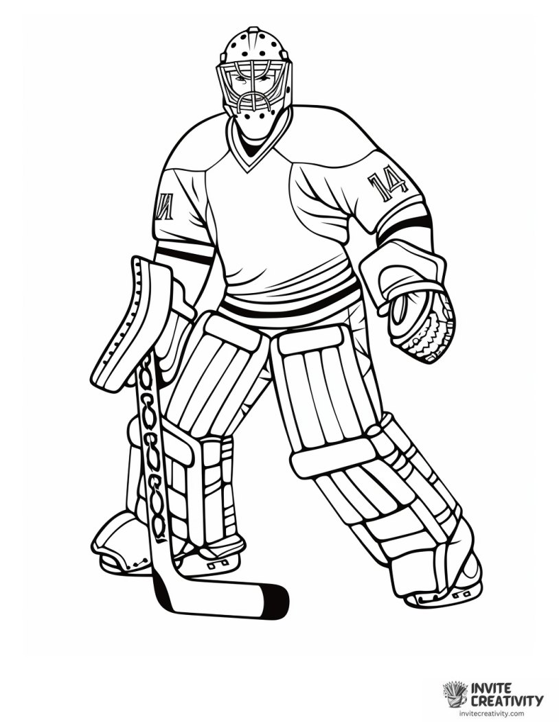 goalie hockey player coloring page