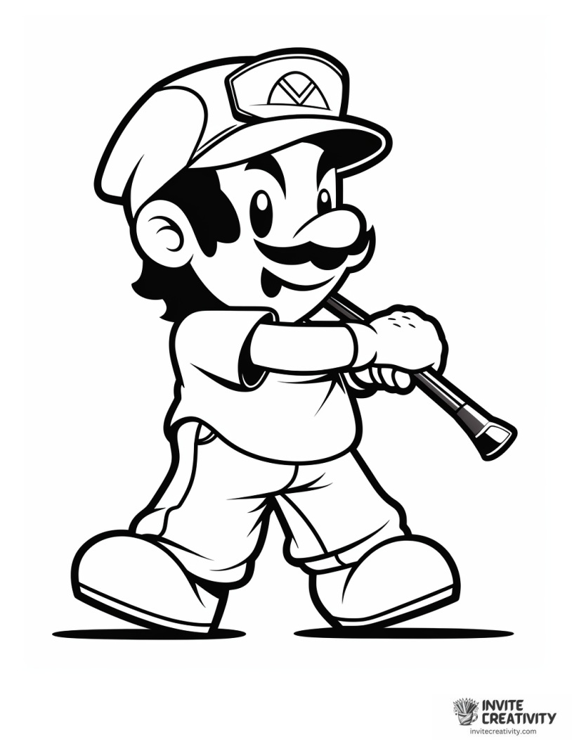 golfing mario cartoon style coloring page