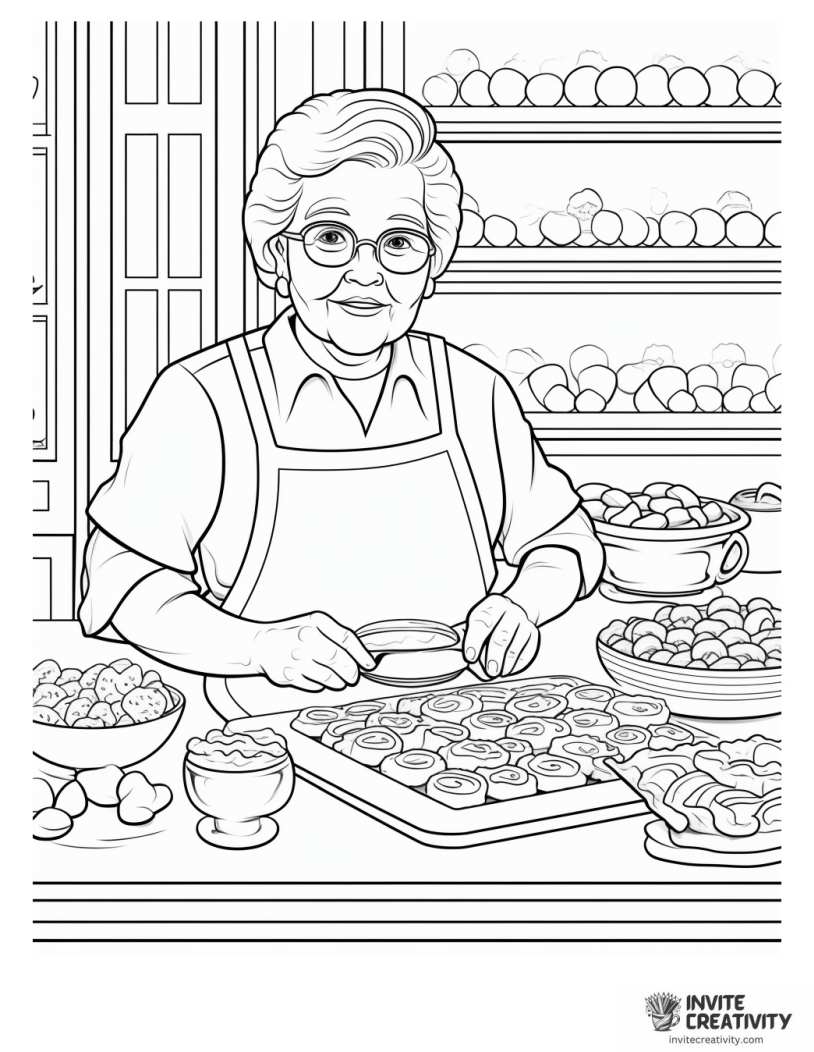 grandma baking cookies coloring sheet