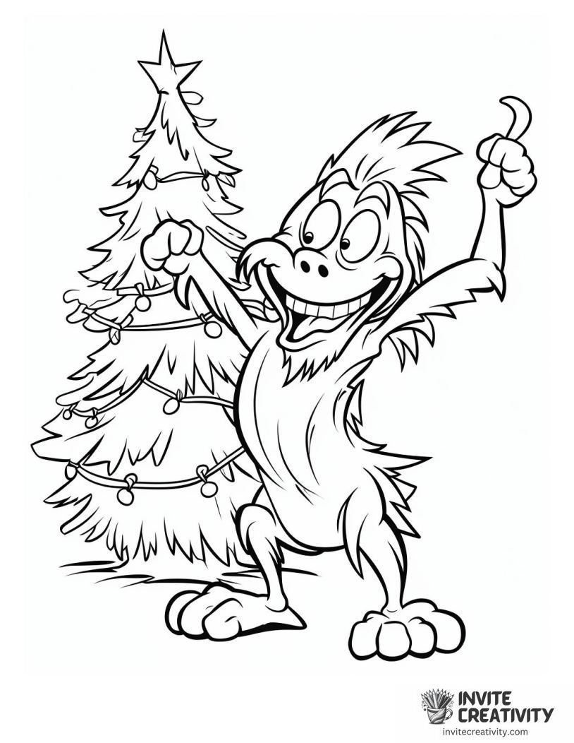 grinch stealing a christmas tree Coloring page