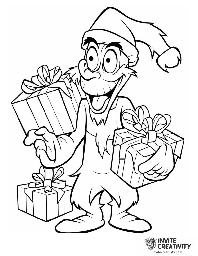 grinch stealing christmas presents Coloring sheet