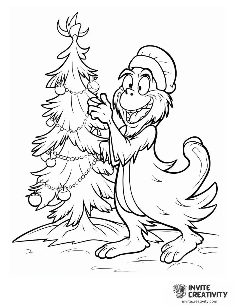 grinch stealing christmas tree Page to Color