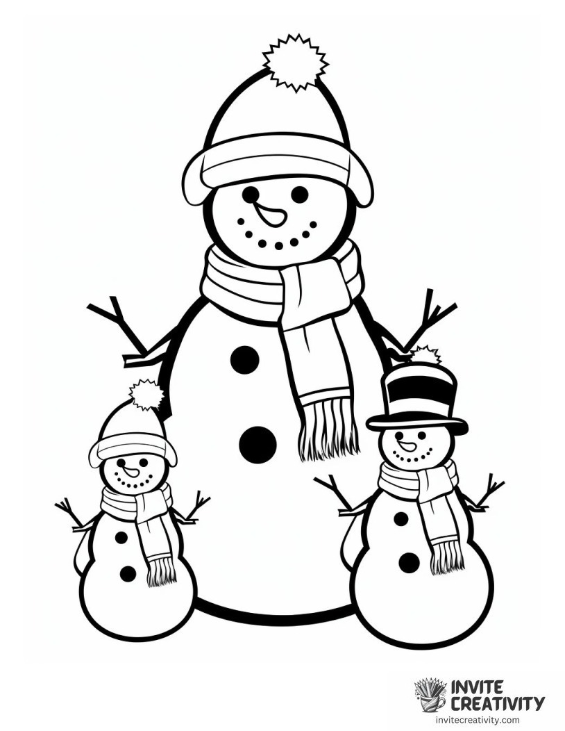 group of snowmans Coloring sheet