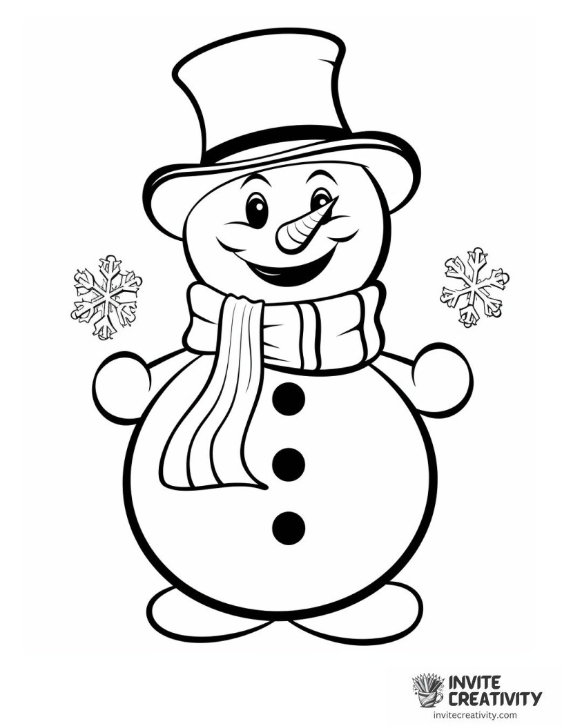 happy snowman with snow flakes Coloring page